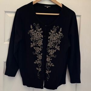 Cable & Gauge Plus Size 1X Black Sequin Beaded Cardigan Sweater